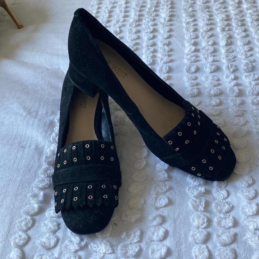 Nine West Fringe suede heeled loafers